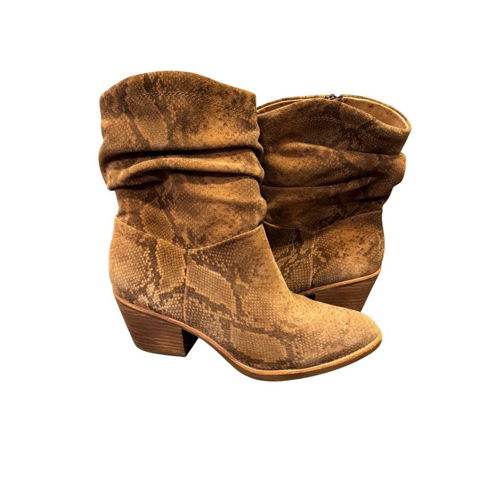 Sofft Aqua Brown Suede Snakeskin Slouch Ankle Boots SF0033930 Womens 9.5M